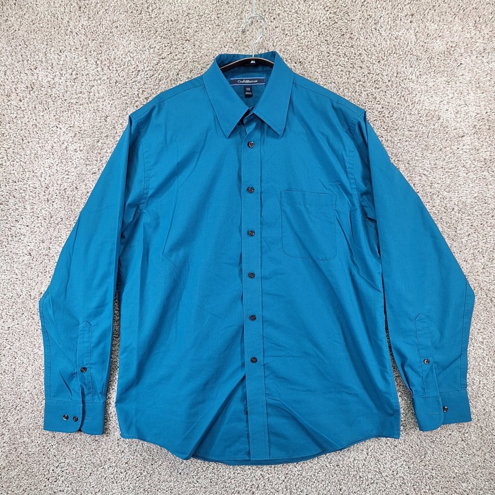 Croft & Barrow Button Up Mens 16.5 34/35 Teal Long Sleeve Broadcloth Dress Shirt